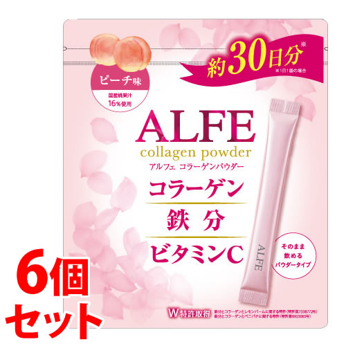 《セット販売》　大正製薬 アルフェ コラーゲンパウダー ピーチ味 (30袋)&times;6個セット 栄養機能食品 ビタミンB2 ビタミンB6 ビタミンC ALFE　※軽減税率対象商品｜くすりの福太郎　店