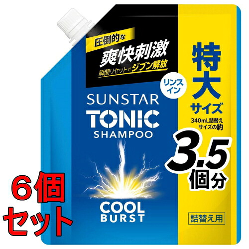 《セット販売》 サンスター トニックシャンプー　ＣＯＯＬ　ＢＵＲＳＴ　リンスイン　詰替え大容量 (1200mL)&times;6個セット 皮脂 ベタつき 爽快 すっきり メントール｜くすりの福太郎　店