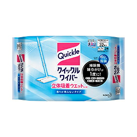 花王 クイックルワイパー 立体吸着ウエットシート 香り残らないタイプ 32枚入り×10個セット(1ケース)