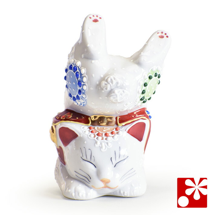 楽天市場】九谷焼 眠り猫 置物 花むらさき 座布団付（全長 約17cm