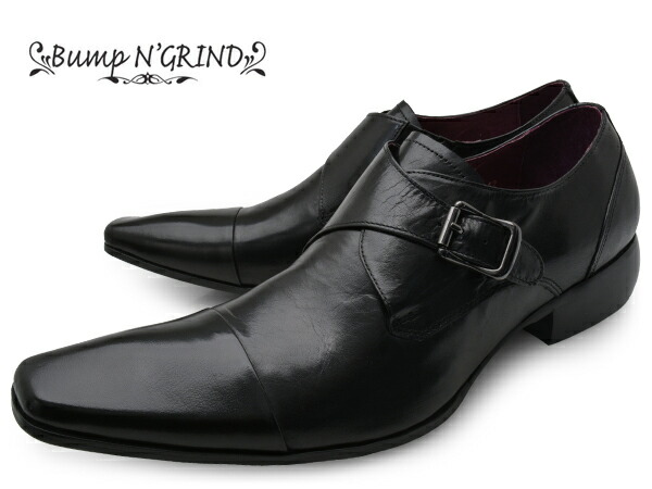 Bump N' GRIND バンプ アンド グラインド メンズ ビジネスシューズ 本革 ロングノーズ スクエアトゥ ストレートチップ モンク 革靴 紳士靴 ブラック BG-6032 BLACK ドレスシューズ 送料無料 就活 靴 くつ 新生活 卒業式 13,306円