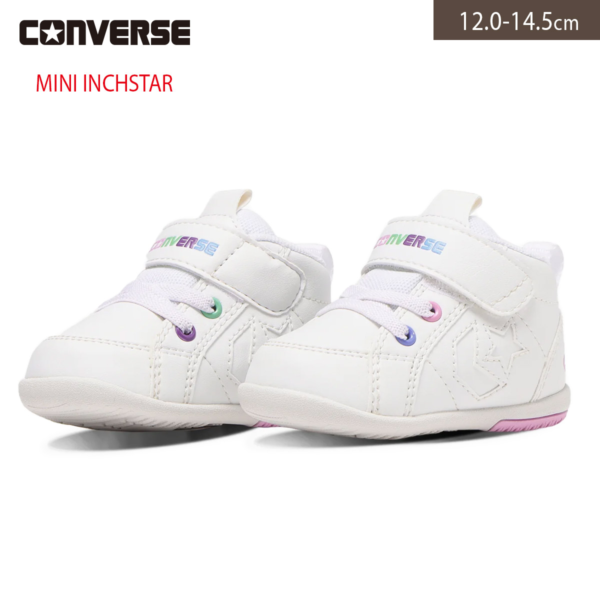 コンバース ミドルカット ハイカット スニーカー ミニ インチスター CONVERSE MINI INCHSTAR レザースニーカー キッズ ジュニア ベビー ファーストシューズ 歩きやすい ホワイト 12.0 14.5 履きやすい 保育園 幼稚園画像