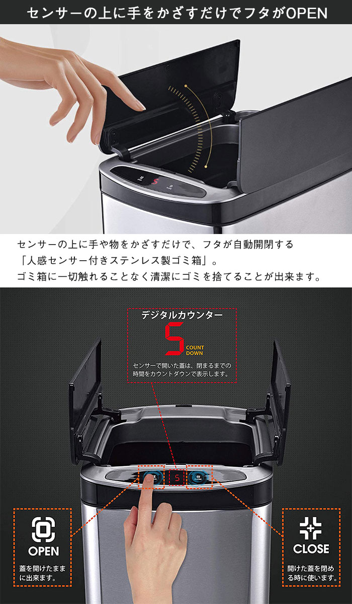 楽天市場 ゴミ箱 おしゃれ ふた付き 自動開閉 センサー式 ステンレス 30l ダストボックス カウンター キッチン ふた付きゴミ箱 フタ付き 蓋付きごみ箱 ラウンド型 クツログ