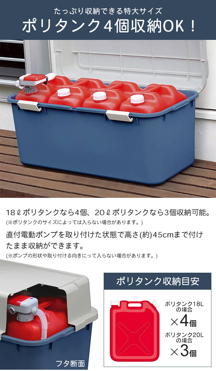 楽天市場 訳あり 収納ボックス フタ付き 灯油タンク 収納 幅86 奥行44 3 高さ48 5 大容量 ポリタンク 収納 屋外収納 ストッカー おしゃれ プラスチック 収納庫 コンテナ 収納箱 トランク 鍵穴付 101l 灯油 収納 ボックス 宅配ボックス クツログ