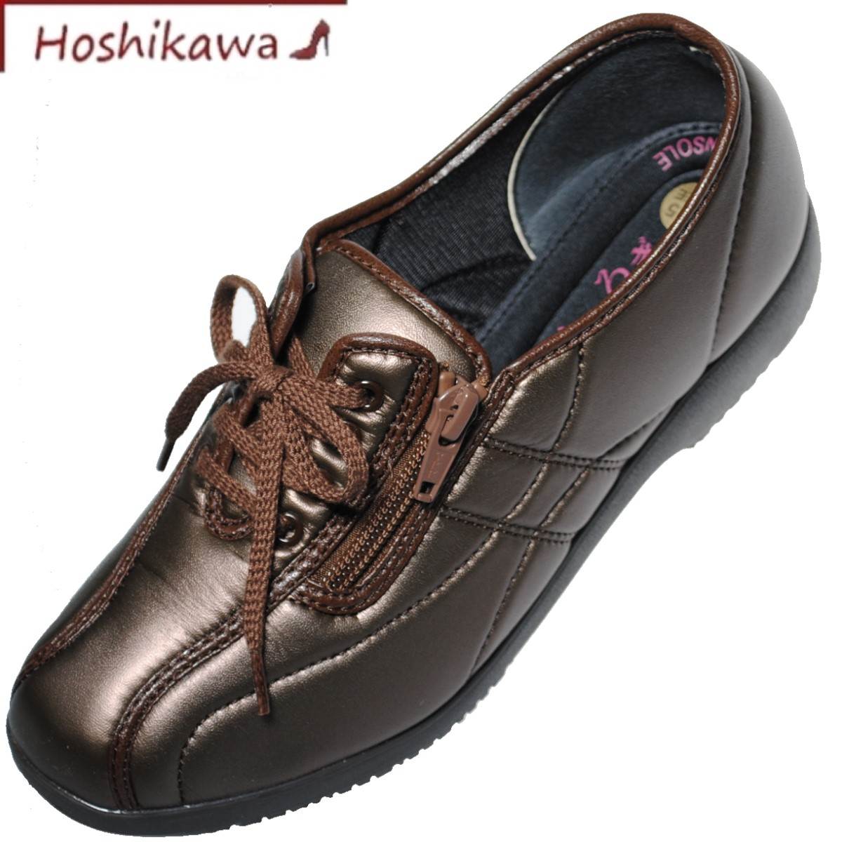 『elder 323』 22cm～25cm EEEE エルダー レースアップ ブロンズ レディース ファスナー 合皮 幅広