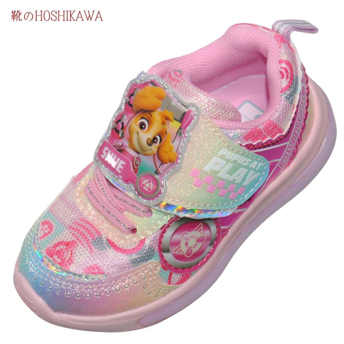 『PAW PATROL フラッシュスニーカー』 15cm～19cm 女の子 ピンク パウパトロール 70174 マジックテープ ベルクロ 軽量 紐無し
