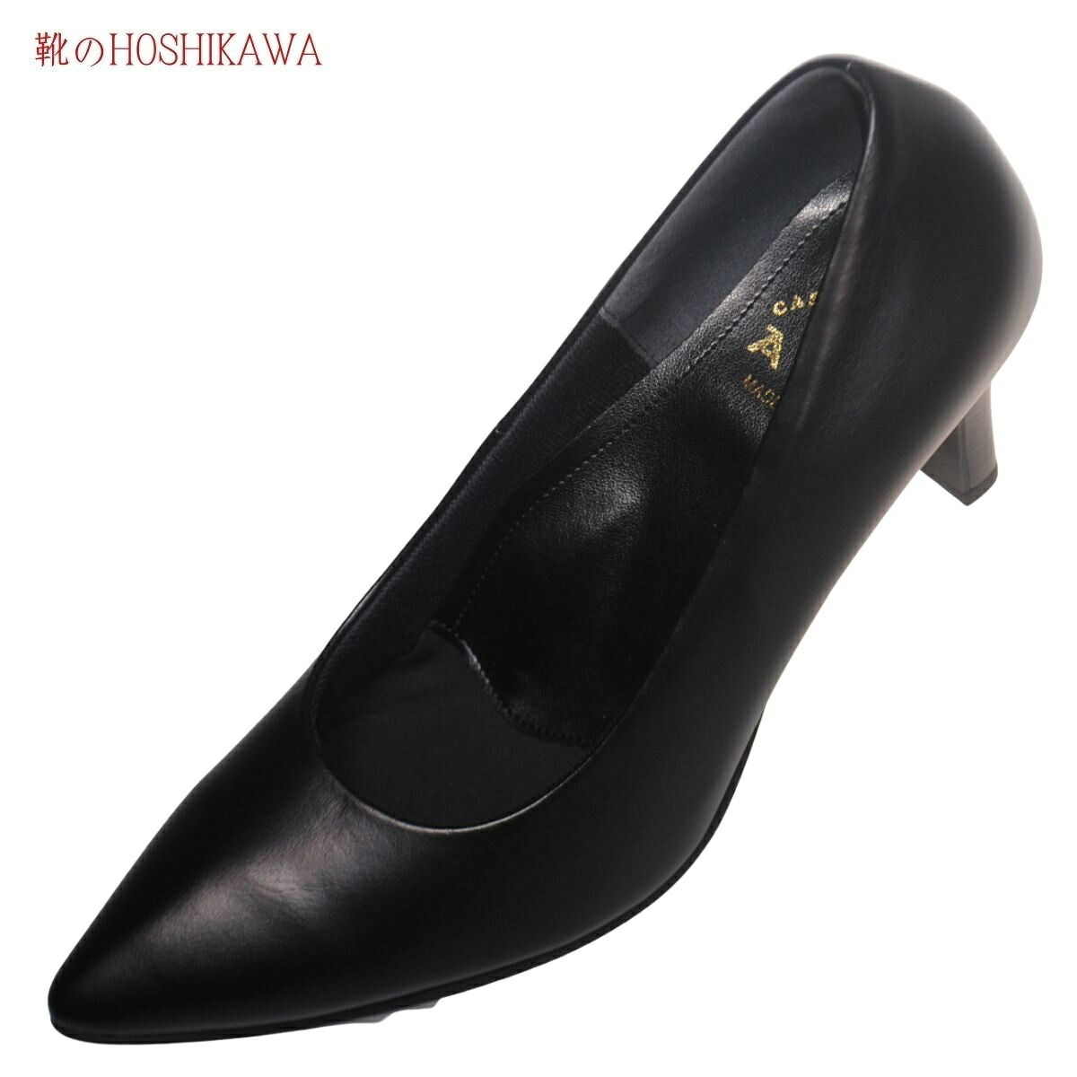『A-OK FK12』 21.5cm～25cm レディース エーオーケー パンプス ブラック エレガント ポインテッドトゥ オフィス ヒール 天然皮革 国産｜靴のＨＯＳＨＩＫＡＷA店