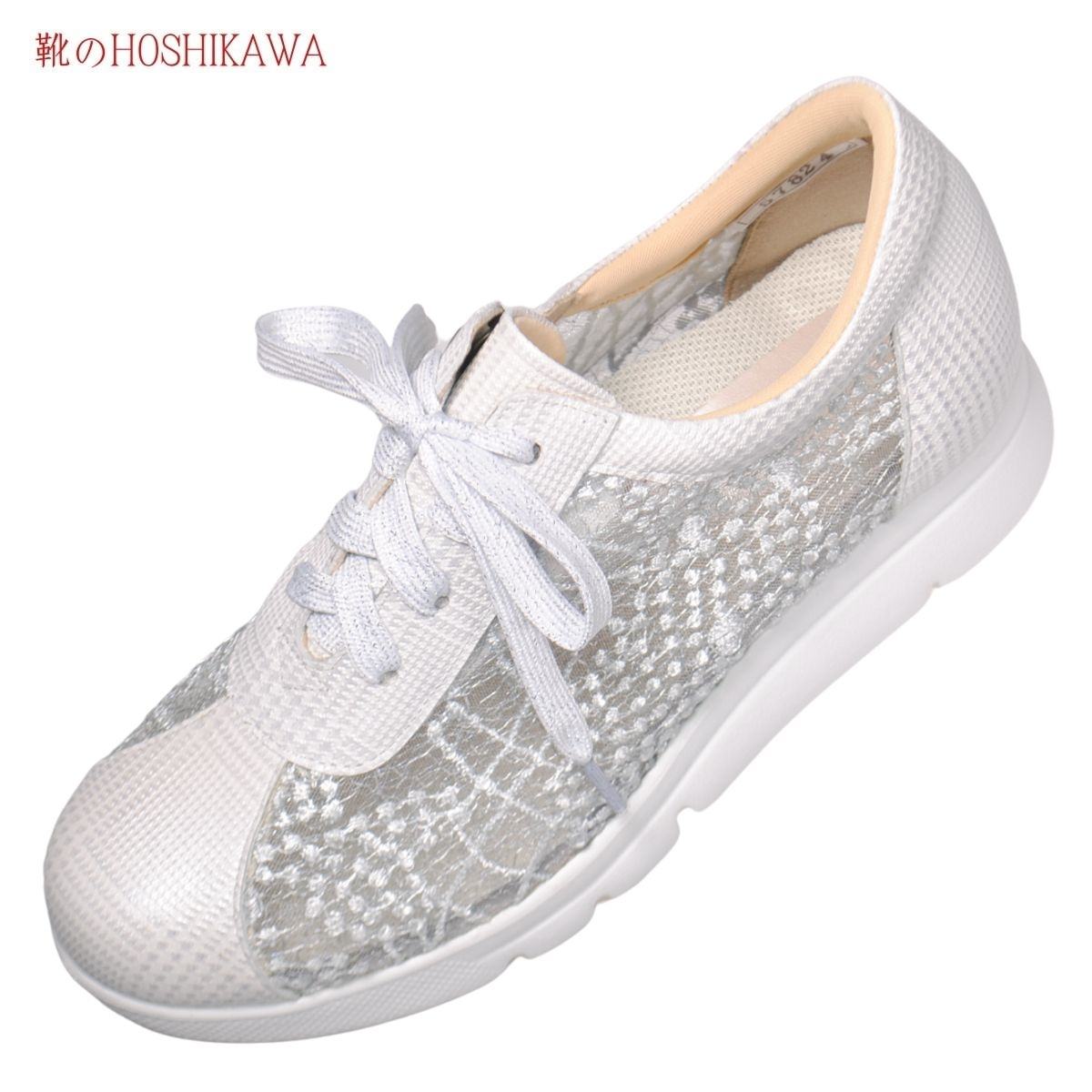 『Dona Miss 57824』 21.5糎～25糎 EEEE ドナミス コンフォートシューズ 白いこと チュールレース レディース スピード競技引きあげる 幅ひろい 牛皮 国産 春夏