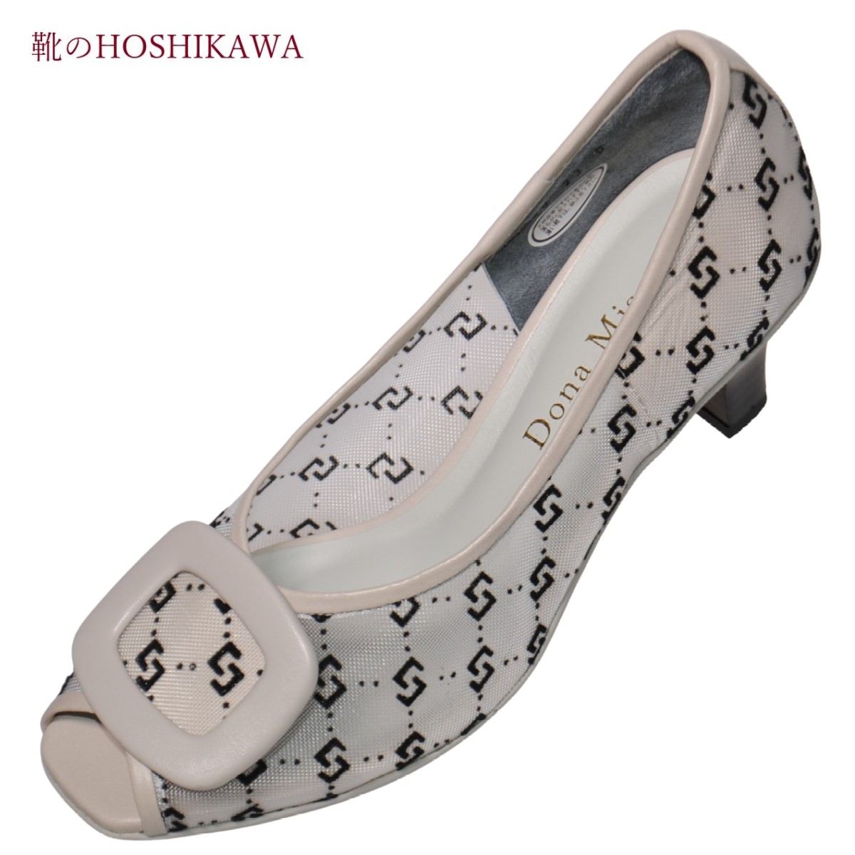『Dona Miss 7118』 ドナミス パンプス 21.5cm~24.5cm EEE レディース ライトグレー バックル ローヒール チュールレース 国産 本革 春夏|靴のHOSHIKAWA店
