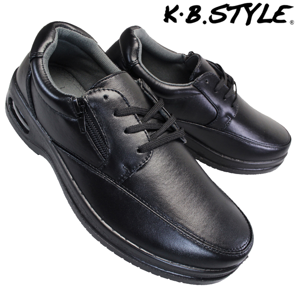 ビジネスシューズ K・B.STYLE K101N ブラック 24.5cm～27cm メンズシューズ カジュアルシューズ 紐靴 黒靴 軽量 エアークッション エアーソール サイドファスナー サイドジップ お買い得 kbstyle ケービースタイル 靴画像