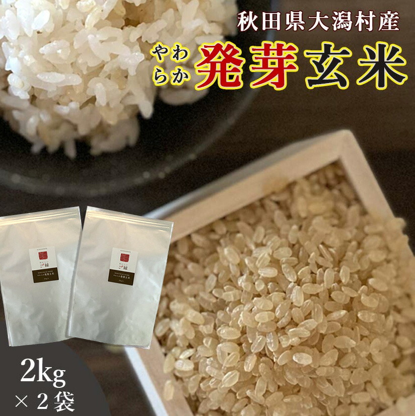発芽玄米 無洗米 2kg 2袋セット 送料無料 (秋田県大潟村産 ミルキープリンセス100%) ダイエット 腸内環境 内臓脂肪 食物繊維 GABA ギャバ 特別栽培 有機 玄米 無添加 米ぬか 発酵肥料 ストレス 疲労 うつ低減 免疫力 桑郷
