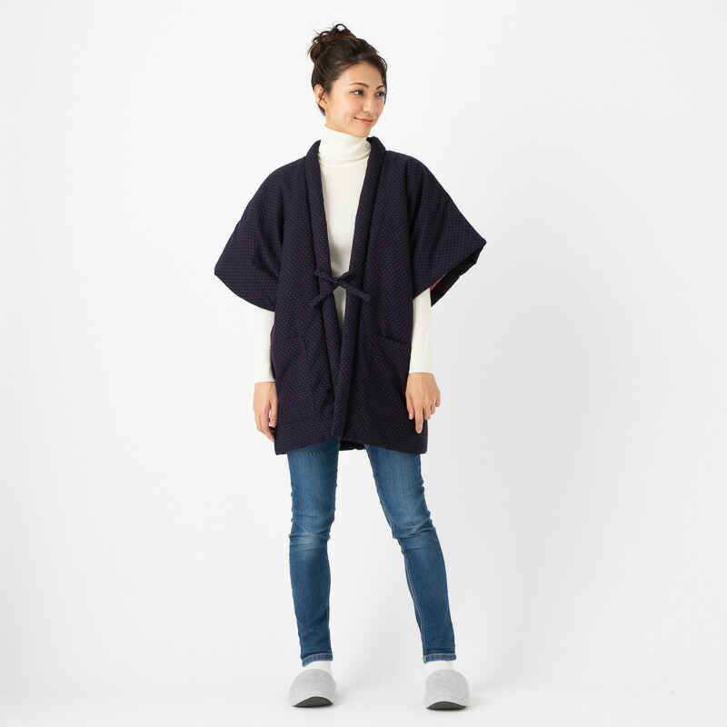 日本製 久留米はんてん 奴型 刺子柄 袢纏 半天 半纏 どてら ちゃんちゃんこ 丹前 おしゃれ あたたかい 部屋着 手づくり 綿100 レディース Salon Raquet De