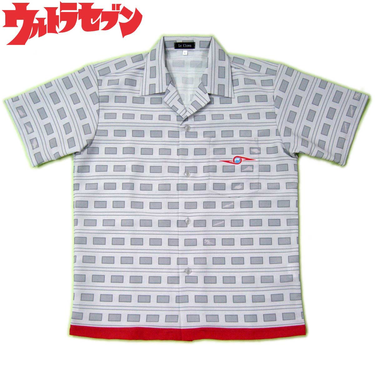 ウルトラセブン グッズ アロハシャツ 胸のプロテクター風柄 生地 服 ウエアー 大きいサイズ 3L 4L 5L オリジナル生地 作製 ( 円谷プロ 監修)ライセンスグッズ ウルトラマン シリーズ 特撮画像