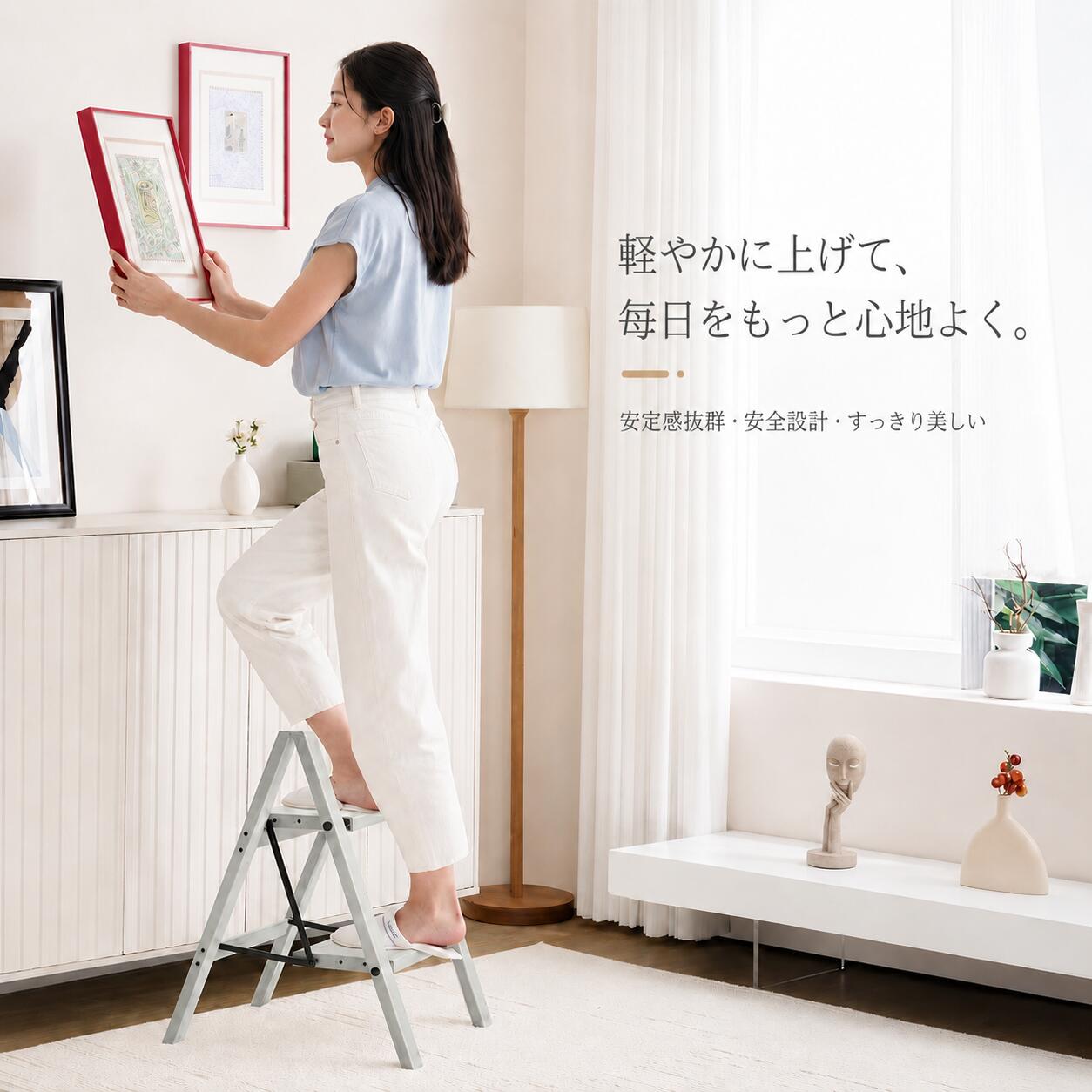 【貨物輸送無料】KVKTA 脚立 折りたたみ 軽銀製 軽さ 今めかしい 今めかしい青写真 パウダーコンパクト納める 室内 屋外 高耐荷重150kg 洗車 掃き出す 高さやり方 身寄り用 多色取りひろげる