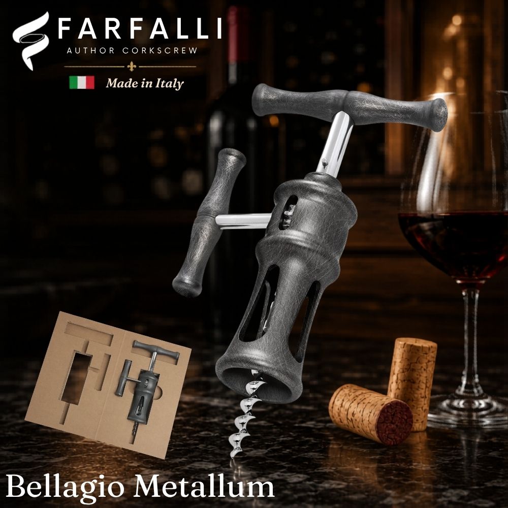 コルクスクリュー FARFALLI ファルファーリ ワインオープナーコルク抜き イタリア製 ラック＆ピニオン 手動 T字型 アルミ おしゃれ 高級 ギフト プレゼント 父の日 コレクター ヴィンテージ ワイン用品 ワイングッズ FARFALLI 630.01　BELLAGIO Metallum Burnished steel｜かっぱ橋 キッチンワールドTDI