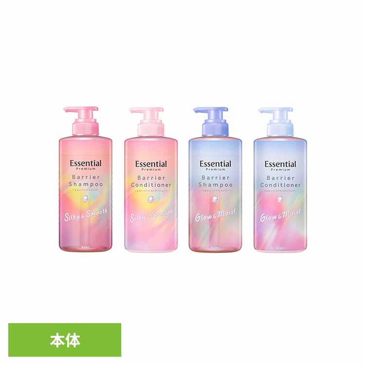 Essential Premium Moisture Barrier Pump 450ml Shampoo Treatment Conditioner Kao Premium Barrier Body White Peach & Musk Fragrance Essential Hair Care Kao Silky Glow Shampoo Conditioner