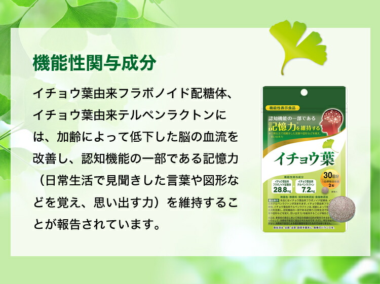 市場 公式 国内製造 フラボノイド いちょう イチョウ葉サプリメント 機能性表示食品 サプリ 1袋60粒×3袋：約3カ月分 イチョウ葉エキス