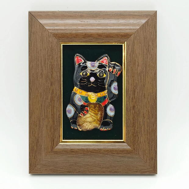 【UncleZ】【飾って福を招く・ミニ】招き猫の七宝焼アートフレーム（黒）
