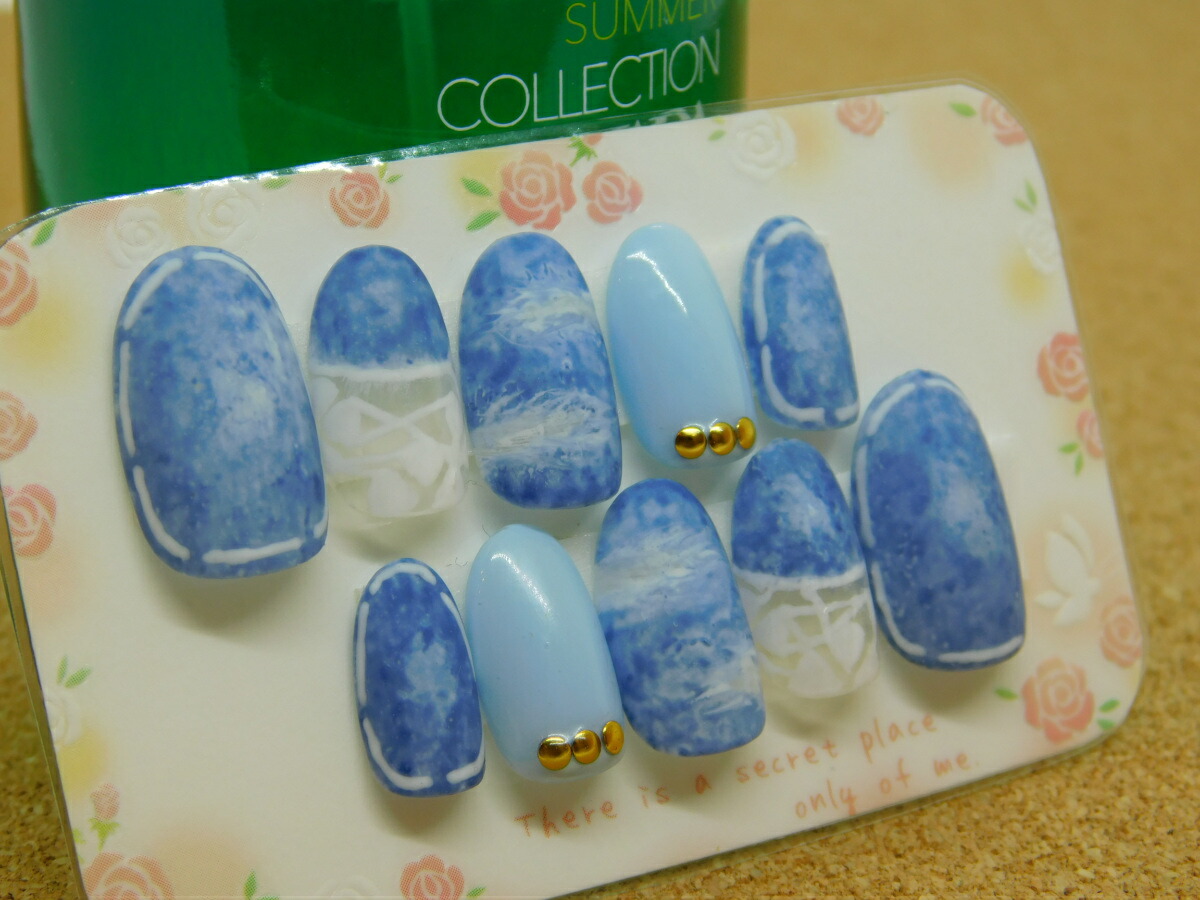 楽天市場 デニム ジェルネイル ネイルチップ ショートオーバル 両面テープ１回分付き デザインネイル ショートネイル ハンドメイド プチプラ おまかせ配送で送料無料 代引き不可 京凛 楽天市場店