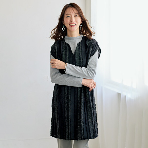 ベスト レディース おしゃれ 春夏 ミセス シニア ファッション 50代 60代 70代 80代 バラ柄フロッキー ロングフレアカットソーベスト ベスト レディース おしゃれ 春夏 ミセス シニア ファッション