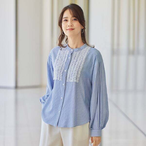 大きいサイズ ブラウス レディース 夏 5分袖 50代 ストライプ シャツ 綿 麻 40代 60代 ミセス ファッション 服 indigo インディゴ プレゼント indigo（ファッション） 大きいサイズ ブラウス レディース 夏 5