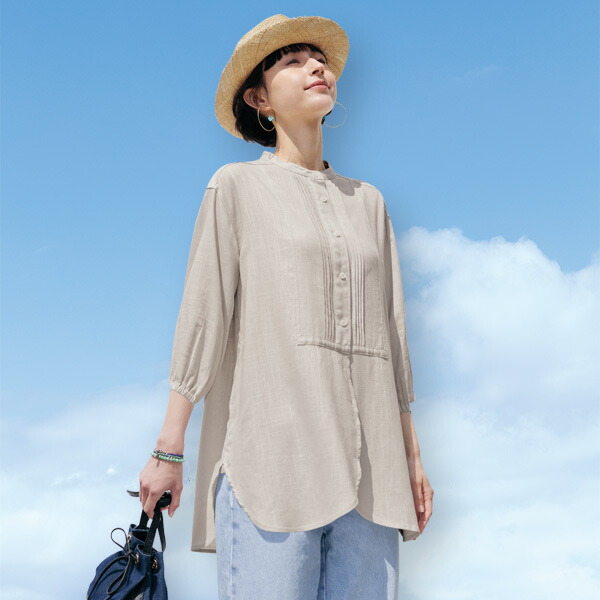 上衣 成年者好いたらしい 今めかしい 春夏 亭主持ち 年がしら 流行り物 40代 50代 60代 70代  ピンタック入り口・入口プルオーバー上衣