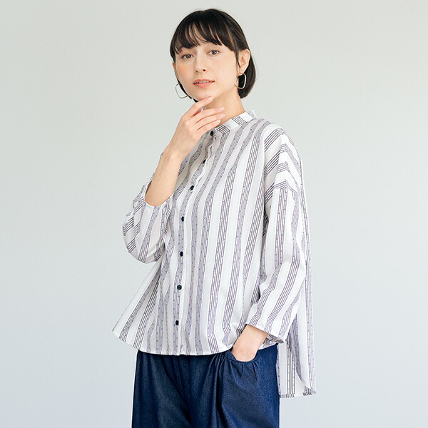 ブラウス シャツ レディース おしゃれ 春夏 ミセス シニア ファッション 40代 50代 60代 70代 ディージーワイ ドビーストライプシャツ Dgy