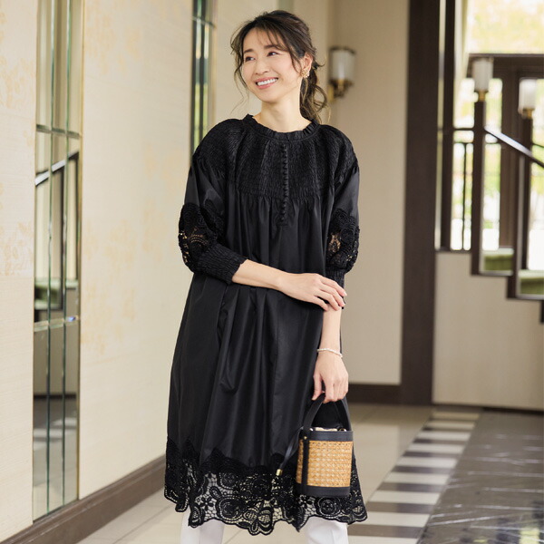 ワンピース 40代 50代 60代 70代 80代 ミセスファッション シニアファッション 大人 おしゃれ レディース 春夏 服 / レース使いワンピース 母の日 ギフト プレゼント