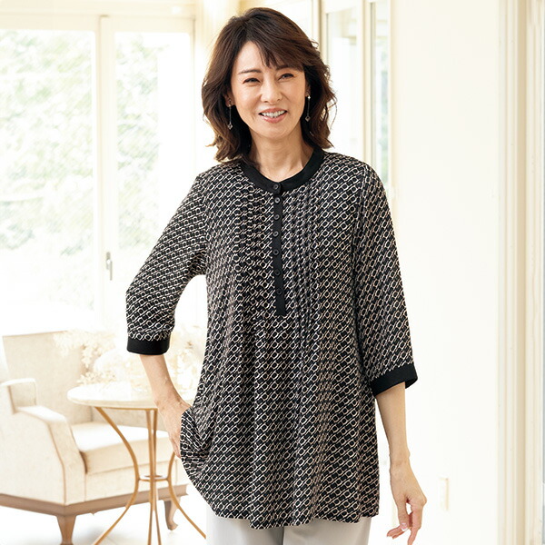 ブラウス シャツ レディース おしゃれ ミセス シニア ファッション 50代 60代 70代 80代 百貨店通販販売商品 パッチワーク風ブラウス ブラウス シャツ レディース おしゃれ ミセス シニア