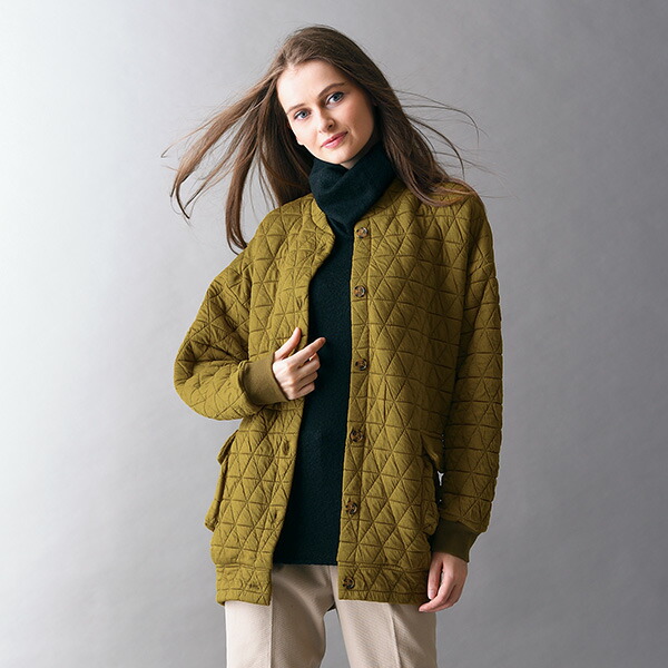 楽天市場】キルティングジャケット ノーカラージャケット レディース