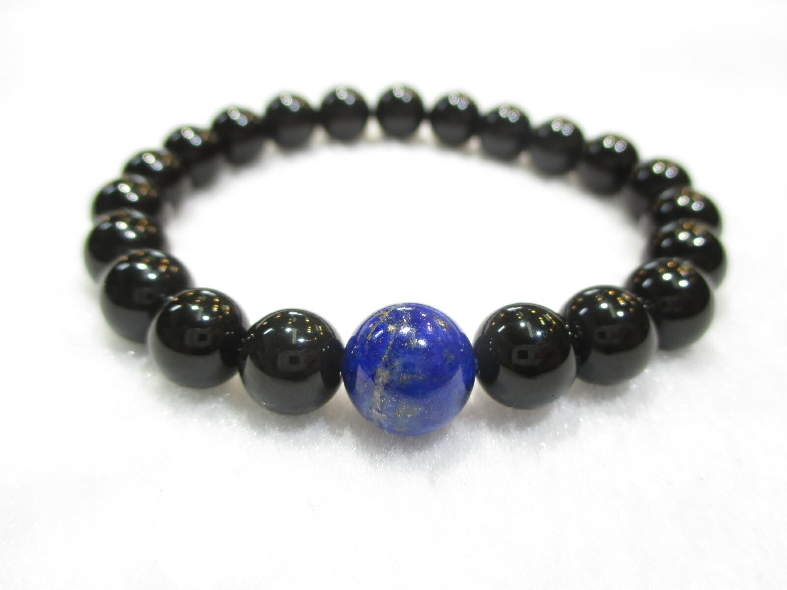 パワーストーン京都/【幸運、成功、決断力、強力な邪気払い】≪レディース≫【ラピスラズリ】親玉１０ｍｍ【モリオン】ブレスレット、桐箱付き【伏見の京屋】｜パワーストーン京屋