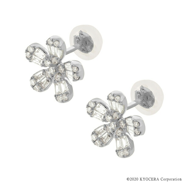 ダイヤモンド ピアス K18ホワイトゴールド テーパーバケット スタッド 合計0.48ct フラワーモチーフ 花天然石 4月誕生石 京セラ プレゼント ギフト 160,500円