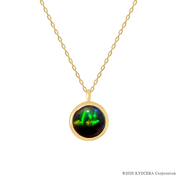 ブラックオパール ネックレス K18イエローゴールド 10月誕生石 1カラットサイズ フクリン カボションクレサンベール 京セラ プレゼント ギフト｜京セラジュエリー店
