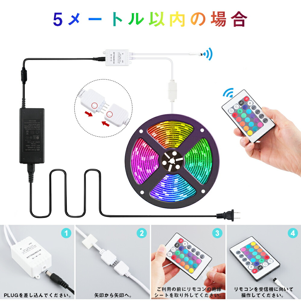 LEDテープ10mRGB防水調光調色リモコン操作マルチカラーLED間接照明看板照明棚下照明LEDテープライト