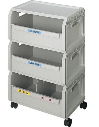 送料無料 施設用品 オフィス用品 整理整頓・書類整理 学校・オフィス 紙分別 キャスター付 エコボックス　3段セット　(山崎産業)[SRE3NH]