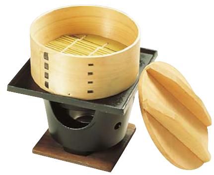おこわや赤飯など☆ご自宅でお手軽蒸し料理に挑戦♪ 桧　丸セイロ　コンロセット　●湯入れ付き　（150×150×H195mm）　(1-2139-1301)