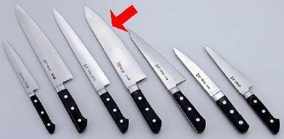 送料無料 包丁・ナイフ 堺菊守日本鋼包丁（口金付）　洋出刃　（両刃）　24cm　(1-0314-0503)
