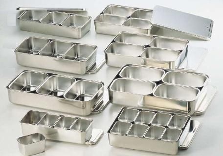 業務用 ステンレス 厨房調理器具 まとめて 大量 バット 調味料入れ 鍋 楽天市場】18-8 ミニ調味料入バット（仲子ミニ号）4ヶ入(田型