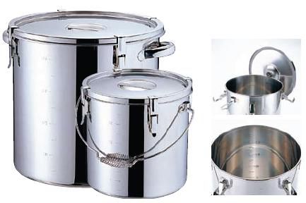 食缶・給食道具 26L Ωモリブデン　目盛付　パッキン寸胴鍋　取手付フック4ヶ付　33cm　(1-0191-0303)