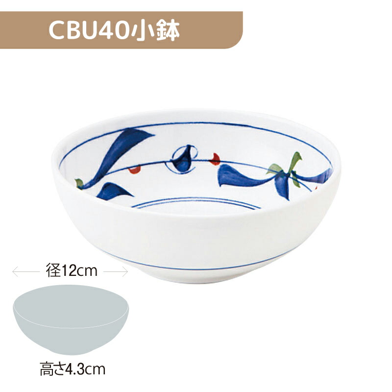 ※5セット※軽量強化磁器 CBU40小鉢 直径120mm H43mm 290cc M色絵波唐草 [83S-CU4K] おかるのキモチ。 業務用 12cm 丸鉢 丸小鉢 碗 煮物 主菜 副菜 磁器 食器 丈夫 軽量食器 食洗機OK okaru-CU4K