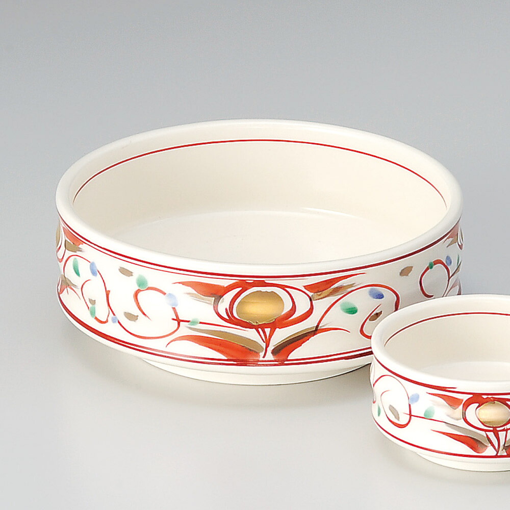 【1点販売/5点セット販売】強化セラミック 赤絵花紋刺身鉢 (14.2×5.5cm) UTSUWA[38-3-717] 日本製 和食器 KYOEI陶器市 代引不可