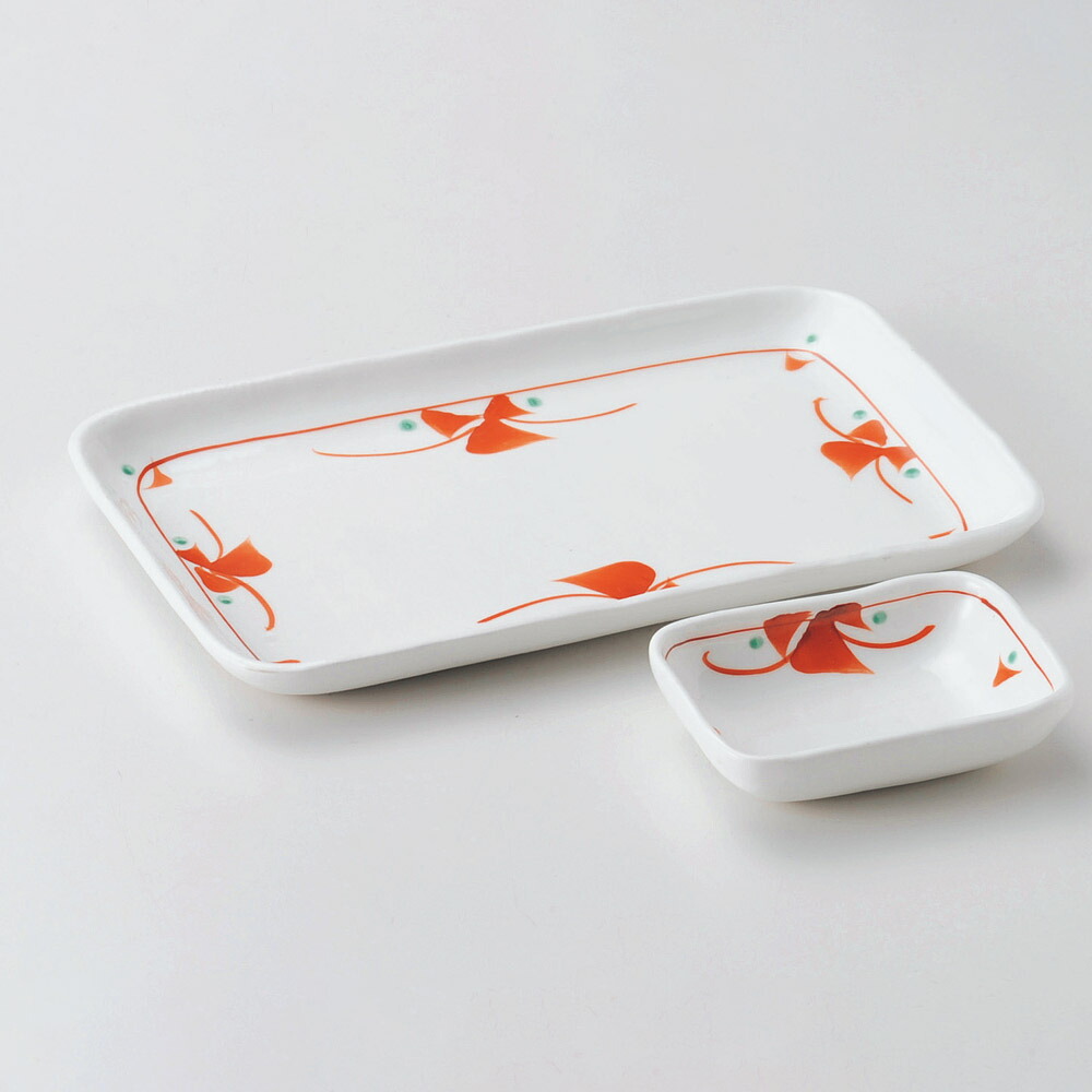 【1点販売/5点セット販売】強化セラミック 赤絵小花8.0焼物皿 (20.5×13.3×1.6cm) UTSUWA[147-9-717] 日本製 和食器 KYOEI陶器市 代引不可