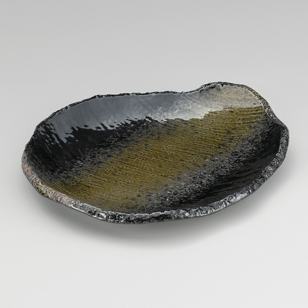 【1点販売/5点セット販売】強化セラミック 黒緑彩変形9.0皿 (28×24.8×3.5cm) UTSUWA[188-12-717] 日本製 和食器 KYOEI陶器市 代引不可
