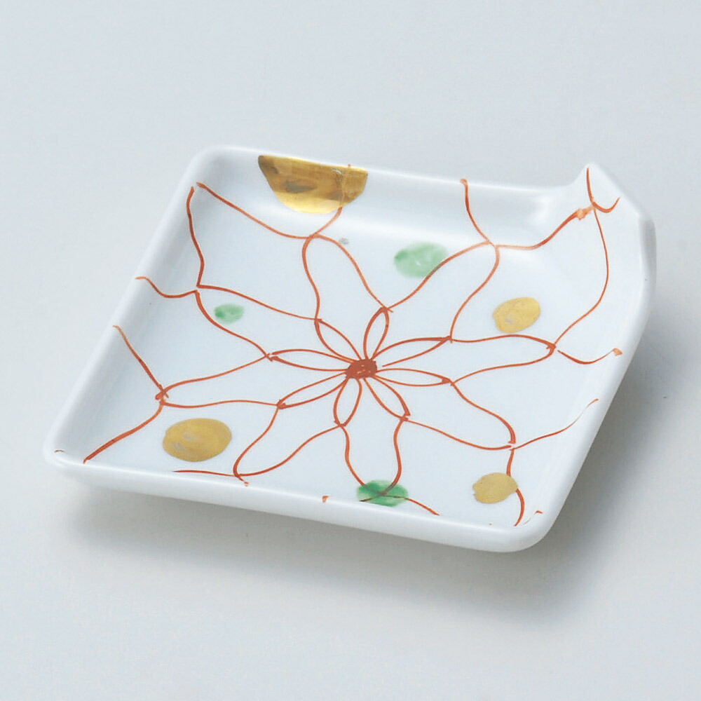 【5点セット販売】強化セラミック 赤絵網角折皿 (10.8×10.8×3.2cm) UTSUWA[234-1-717] 日本製 和食器 KYOEI陶器市 代引不可 9,240円