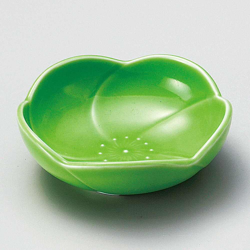 【5点セット販売】強化セラミック グリーン梅型浅鉢 (11×3.5cm) UTSUWA[237-5-717] 日本製 和食器 KYOEI陶器市 代引不可