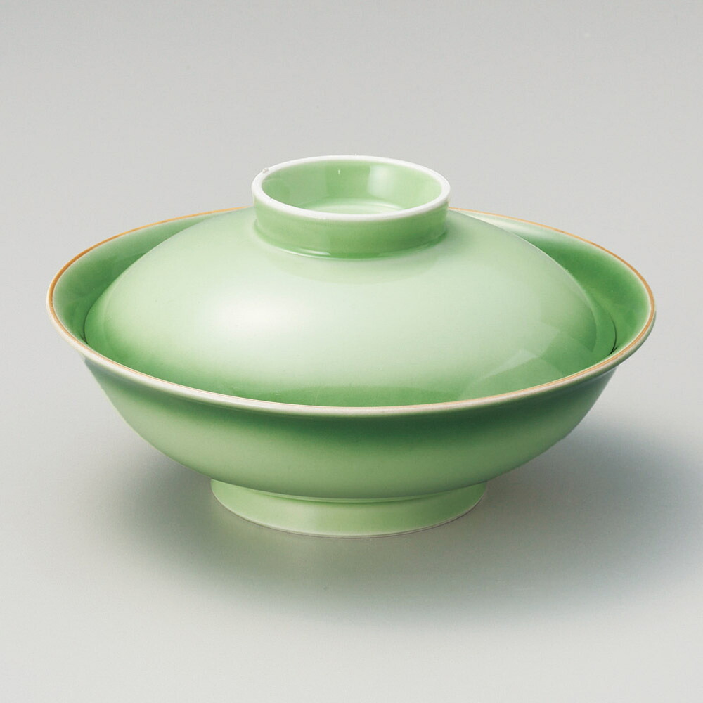 【1点販売/5点セット販売】強化セラミック 緑彩平蓋向(身・蓋セット) (16.5×8.7cm) UTSUWA[239-10-717] 日本製 和食器 KYOEI陶器市 代引不可