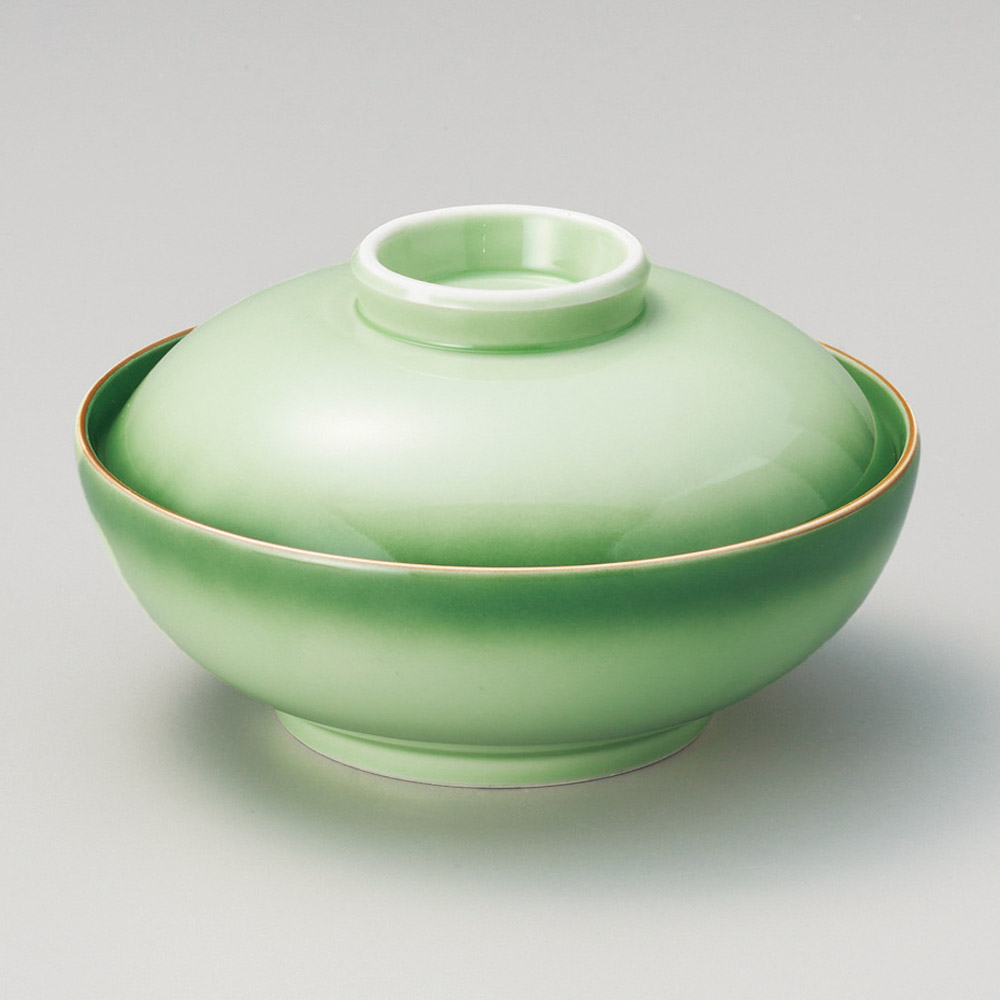 【1点販売/5点セット販売】強化セラミック 緑彩蓋向(身・蓋セット) (15×9cm) UTSUWA[239-11-717] 日本製 和食器 KYOEI陶器市 代引不可