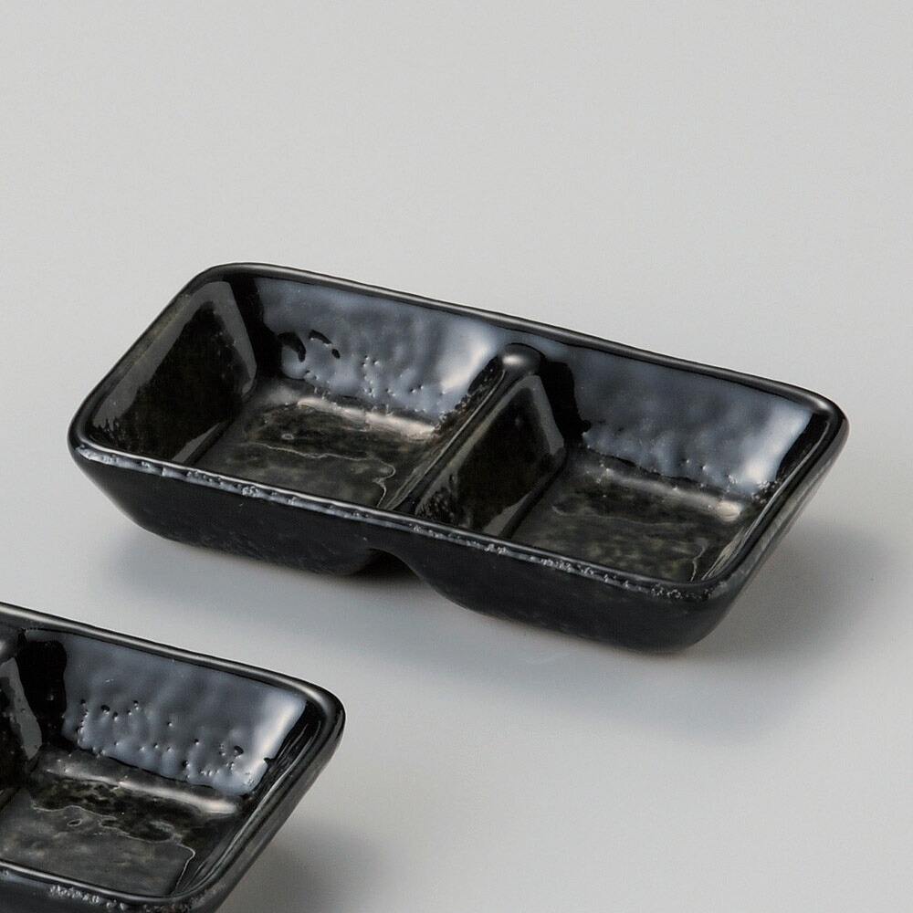 【5点セット販売】強化セラミック 黒緑彩二品盛 (11.8×6.7×2.2cm) UTSUWA[292-10-717] 仕切り皿 薬味入れ 日本製 KYOEI陶器市 代引不可