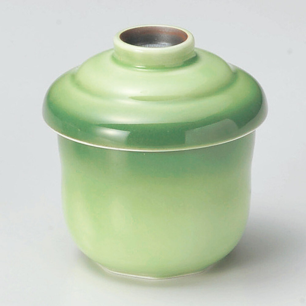 【5点セット販売】強化セラミック 緑釉むし碗 (7.2×8.5cm) UTSUWA[248-14-717] 蒸し碗 茶碗蒸し ちゃわんむし 蓋・身セット 和柄 和食器 日本製 KYOEI陶器市 代引不可