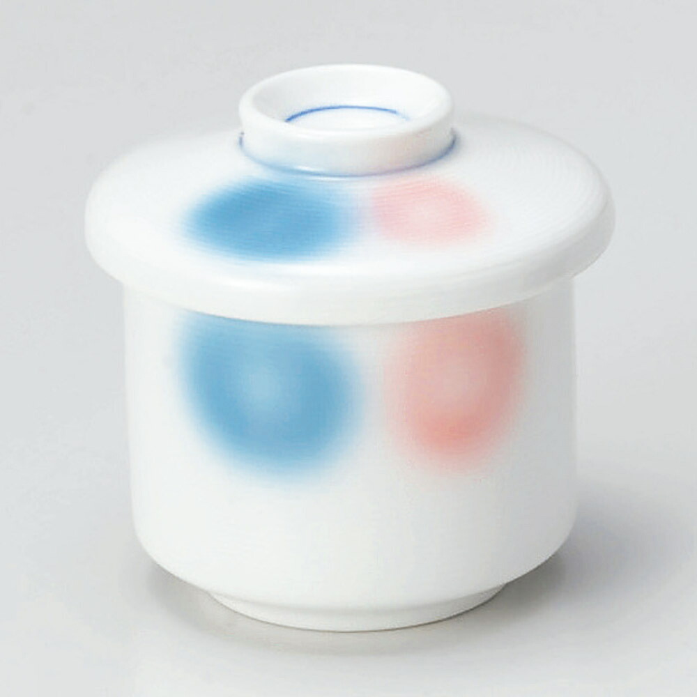 【5点セット販売】強化セラミック 二色水玉切立蒸し碗 (φ7×8cm) UTSUWA[252-30-757] 蒸し碗 茶碗蒸し ちゃわんむし 蓋・身セット 和柄 和食器 日本製 KYOEI陶器市 代引不可
